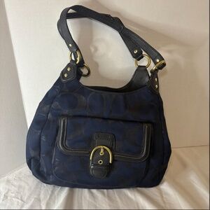 Coach Signature Metallic Campbell Dark Blue Jaquard Purse Satchel F26245